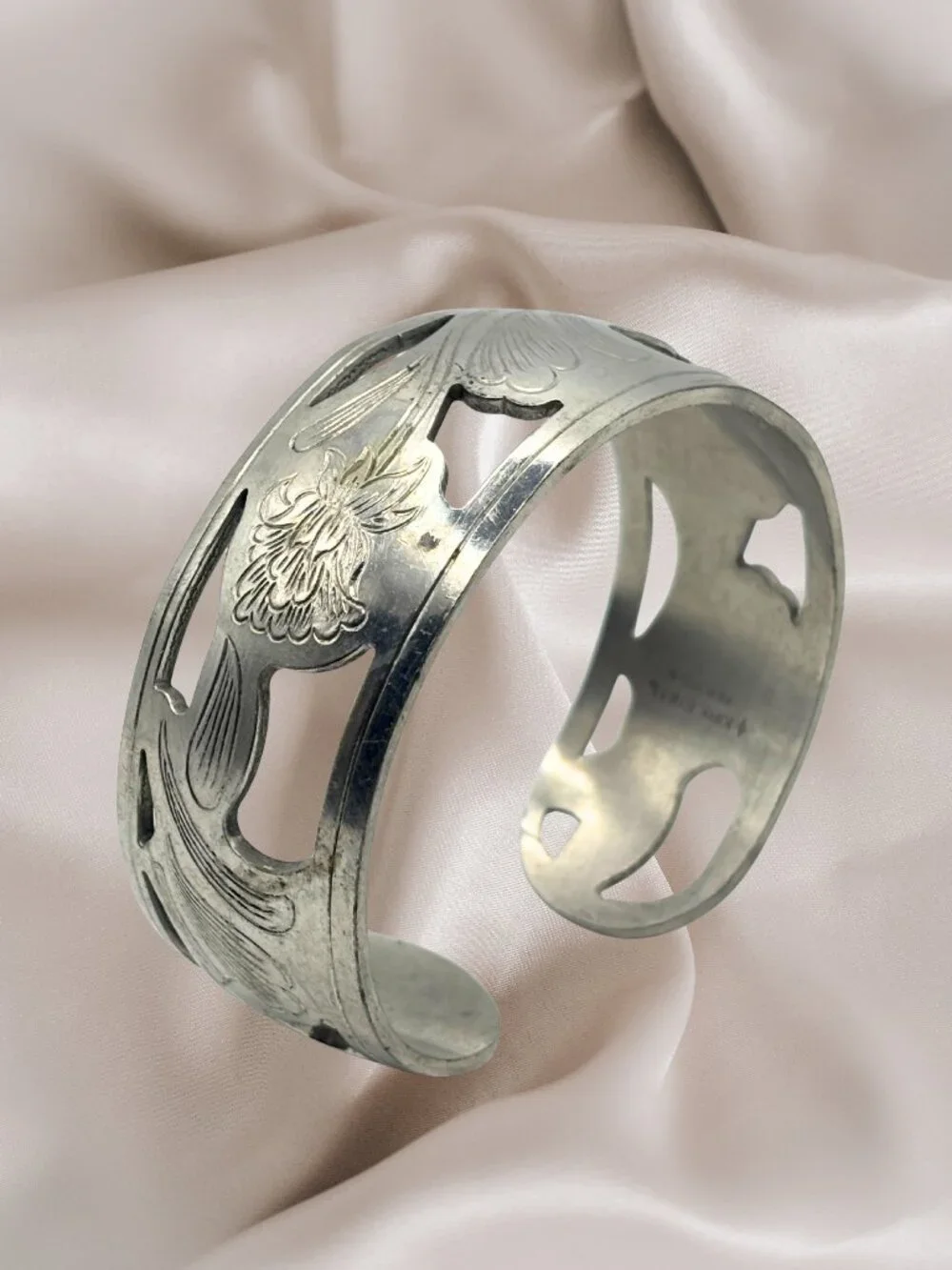 Vintage Kirk Stieff Pewter Floral Cuff Bracelet